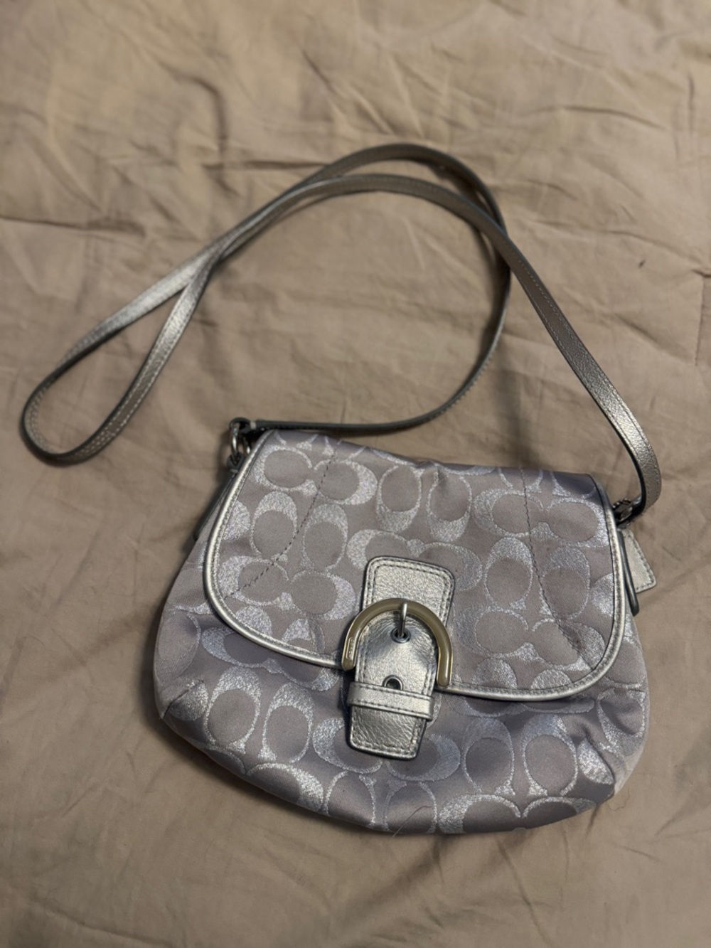 Coach Silver Signature Jacquard Crossbody Bag